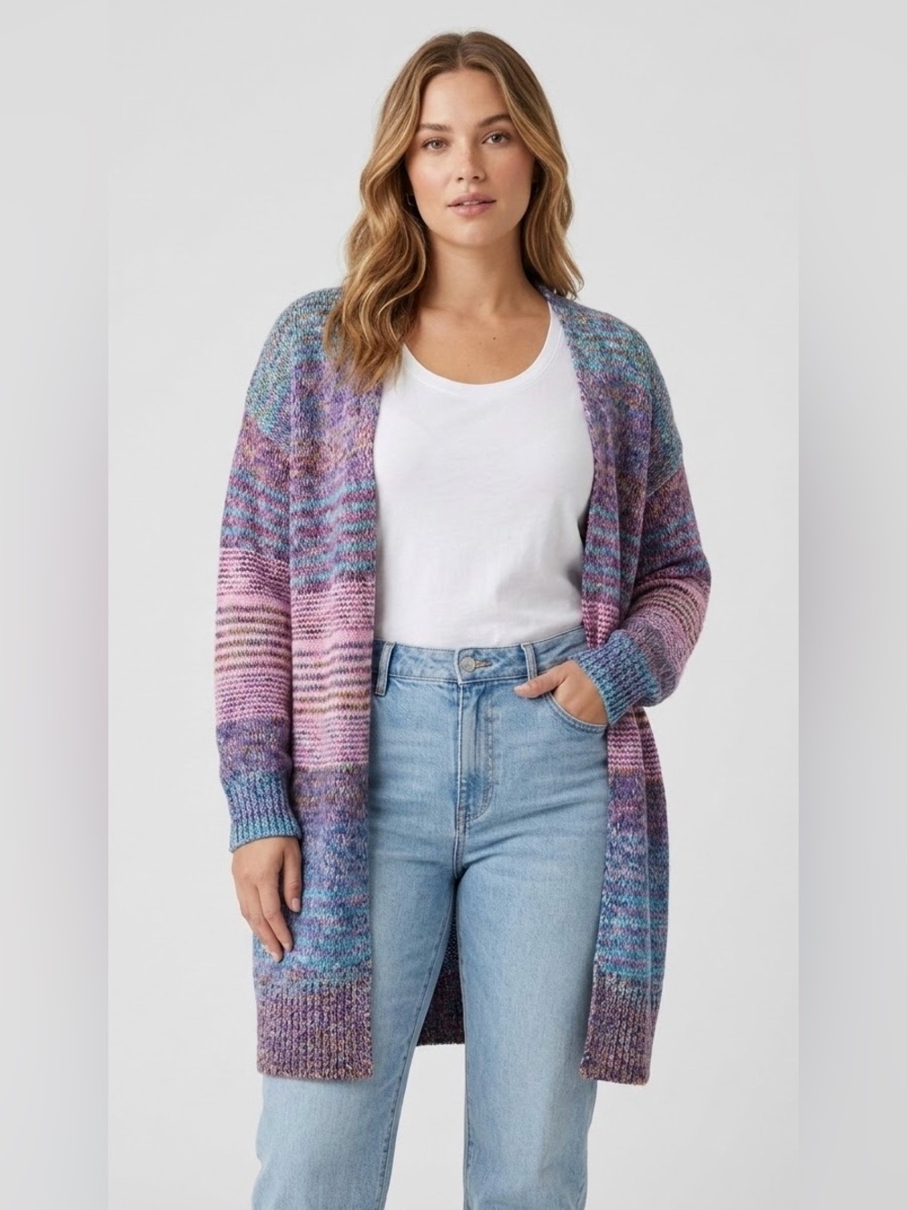 GAP XL 100% cotton Open Front Space Dye Marled Knit Longline Cardigan sweater
